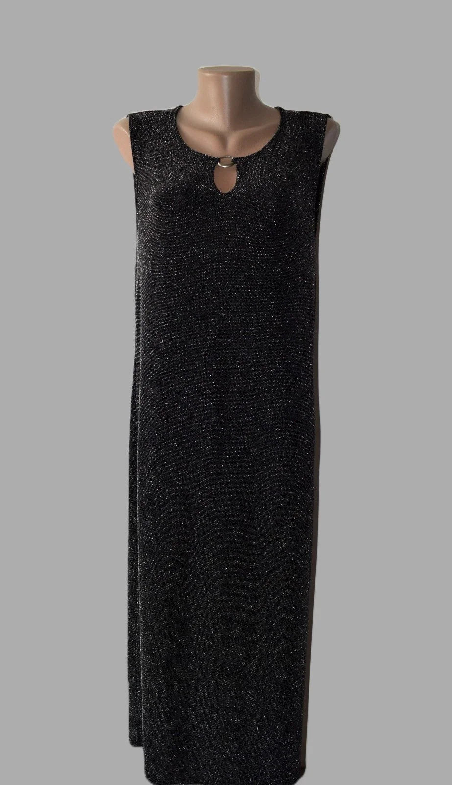 Elegant Black Sparkle Sleeveless Evening Maxi Dress with Keyhole Ring Neck