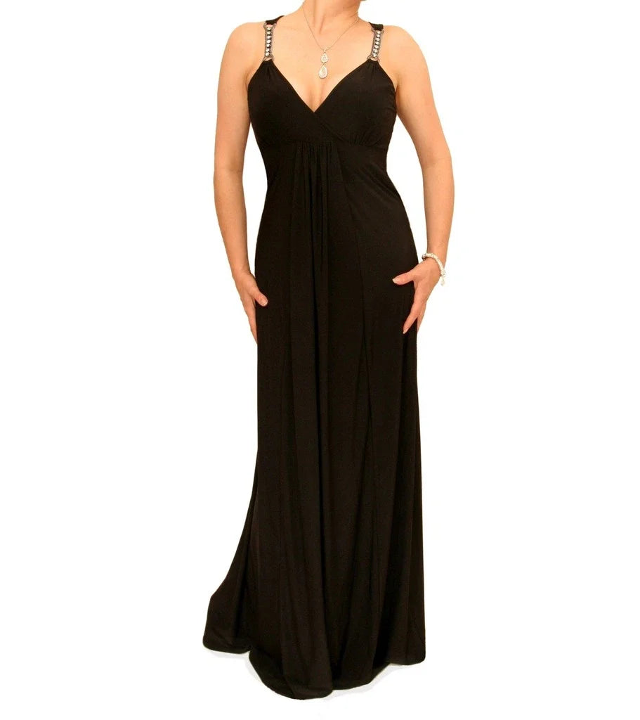 New Black Jewelled Strap Long Evening Gown / Dress