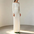 Ivory Formal Evening Dress Long Sleeves Off Shoulder Column Birthday Party Gowns